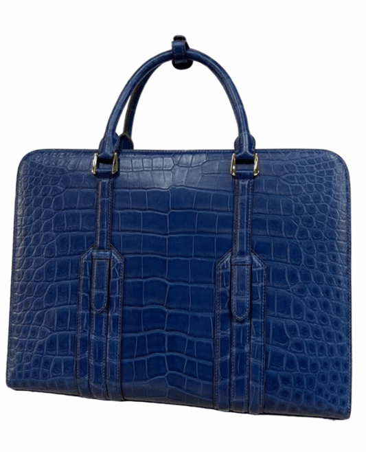 Large Genuine Crocodile Briefcase, Luxury Crocodile Business Bag for Men Dark Blue
