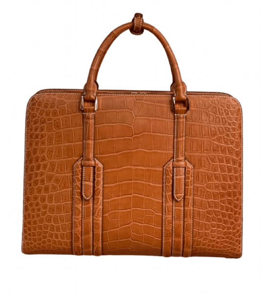 Large Genuine Crocodile Briefcase, Luxury Crocodile Business Bag for Men Tan