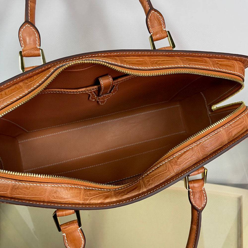Large Genuine Crocodile Briefcase, Luxury Crocodile Business Bag for Men Tan