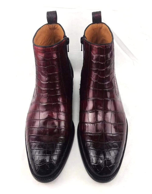 Mens Boots ,Crocodile Boots , Mens Vintage Crocodile Leather Side Zip Ankle Boots