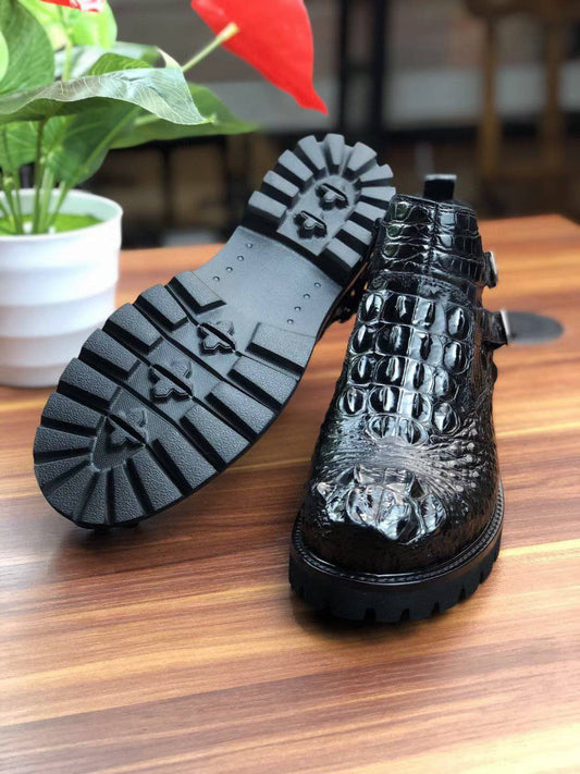 Crocodile Shoes Men's Boots Genuine Crocodile Leather Comfort Dress Boots Male British Chelsea Boots Mens Winter Business Boots