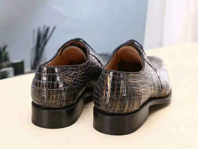 Crocodile Shoes Men s Crocodile Leather Gold burnishes Lace-Up Shoes ,Goodyear Sole