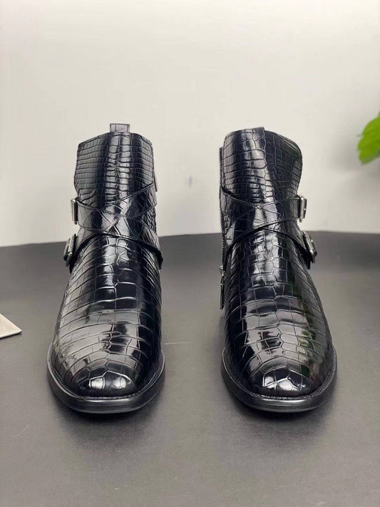 Crocodile Shoes Men's Crocodile Leather Lace-Up Boots