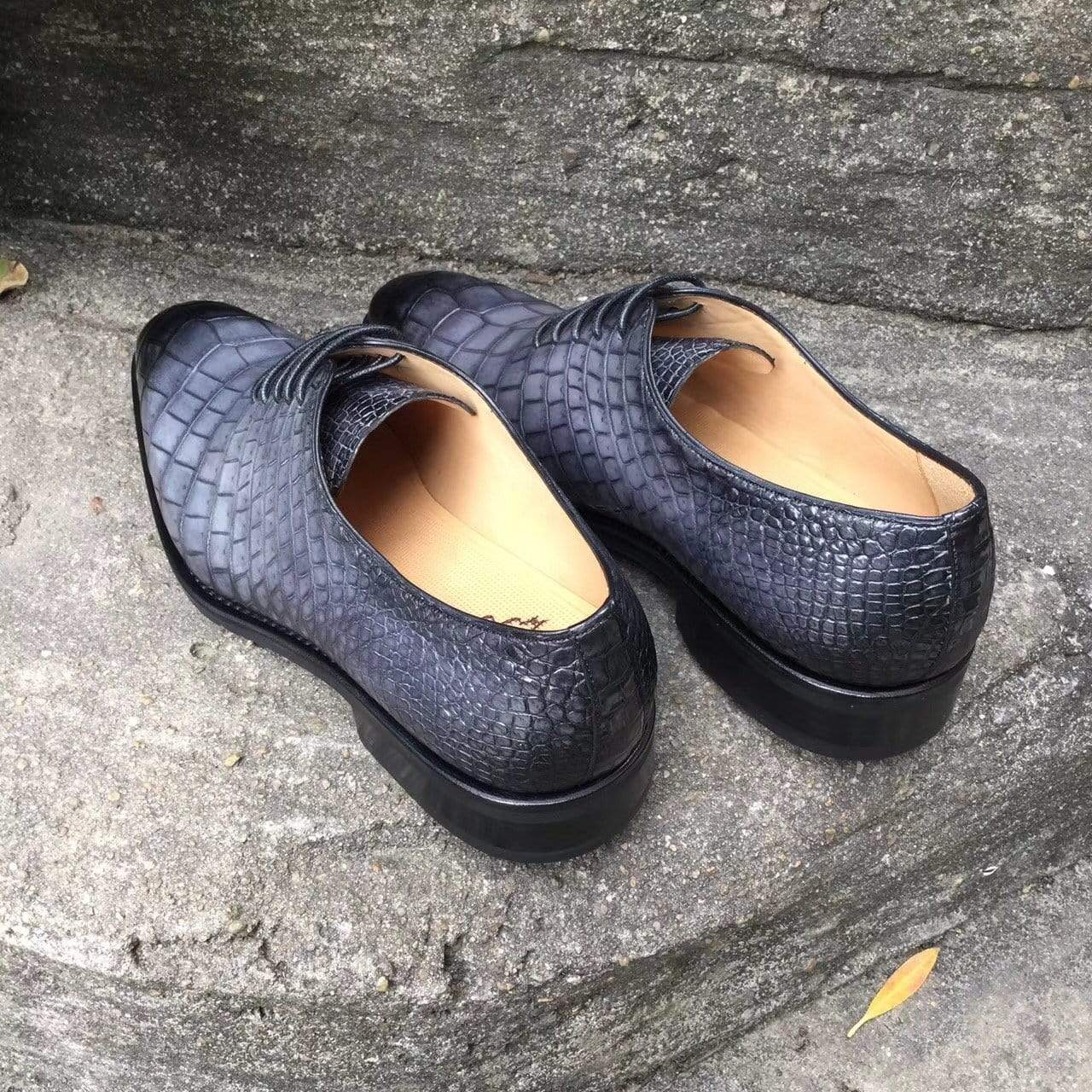 Crocodile Shoes Men s Crocodile Leather Shoes Grey Lace-Up Shoes ,Goodyear Sole