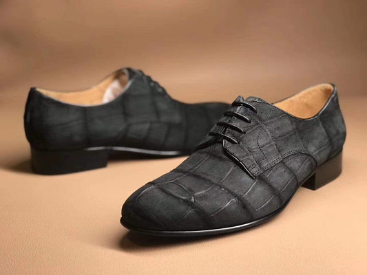 Crocodile Shoes Men's Grey Soft Genuine Crocodile Leather Derby Shoes