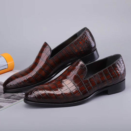 Crocodile Shoes Men's Slip On Loafer Shoes, Genuine Crocodile Leather Casual Dress Shoes Vintage Brown
