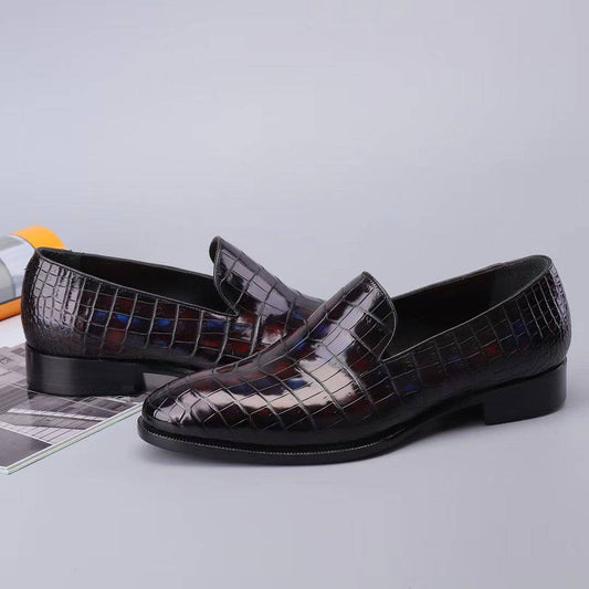 Crocodile Shoes Men's Slip On Loafer Shoes, Genuine Crocodile Leather Casual Dress Shoes Vintage Multi Blue