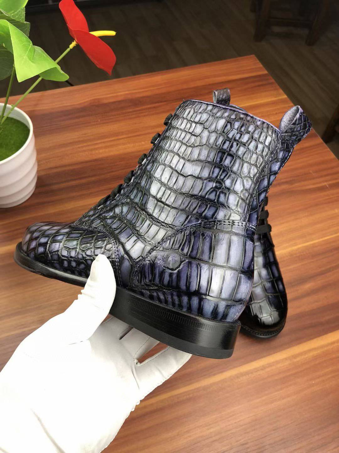 Crocodile Shoes Men's Vintage Crocodile Leather Lace-Up Boots