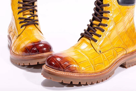 Crocodile Shoes Mens Boots Genuine Crocodile Skin Leather High-top Lace Up Anti-Slip Boot