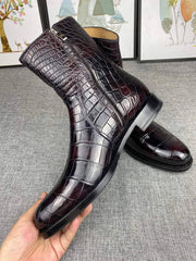 Mens Boots ,Crocodile Boots,Crocodile Shoes , Mens Crocodile Leather Side Zipper Boots