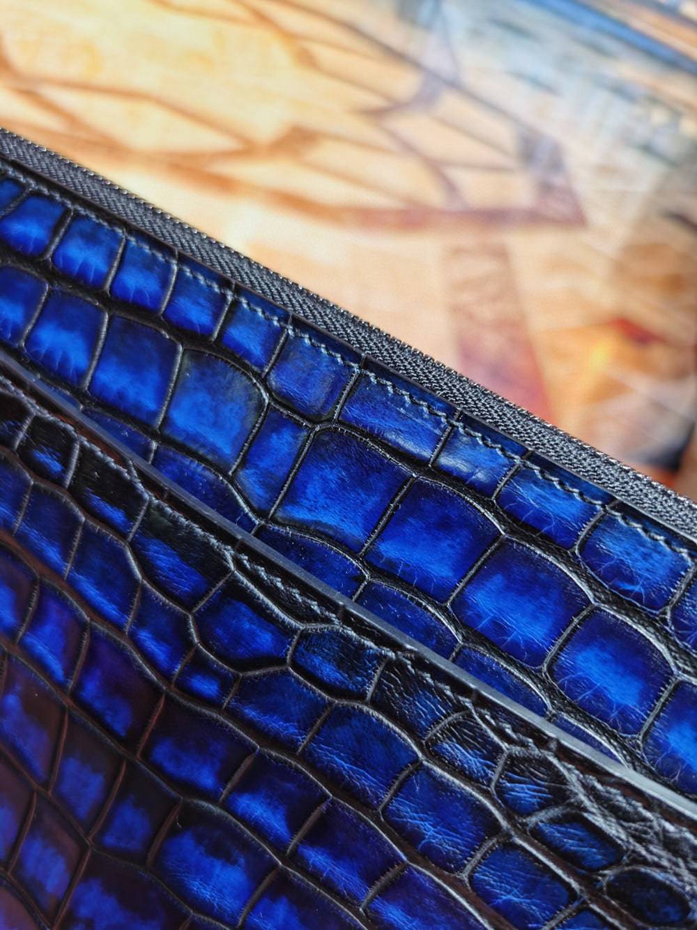 Mens Crocodile Leather Business Zip Clutch Bags Vintage