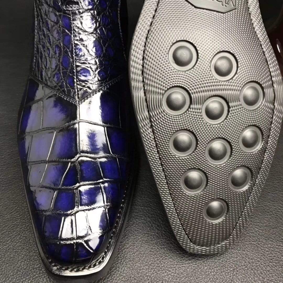 Crocodile Shoes Mens Crocodile Leather Side Zipper Single Buckle Boots