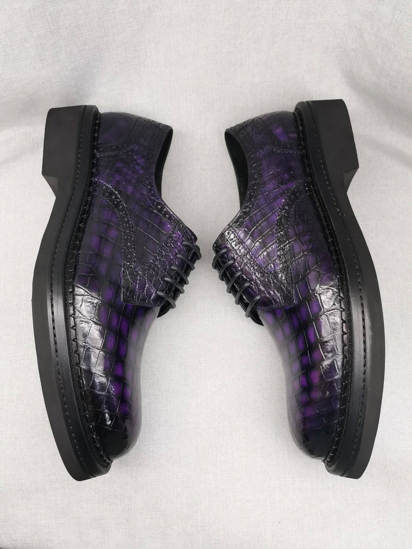 Crocodile Shoes Mens Genuine Crocodile Leather Derby Lace Up Dress Shoe Vintage Purple