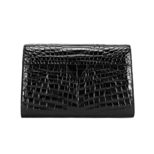 Preorder Mens Genuine Crocodile Leather High Glossy Belly Leather Clutch Bag Black