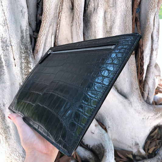 Preorder Mens Matt Genuine Crocodile Skin Leather Clutch Large Coffee