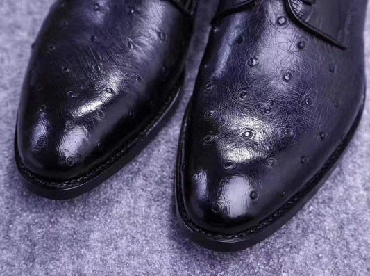 Ostrich Shoes Mens Genuine Ostrich Leather Captoe Derby Shoes