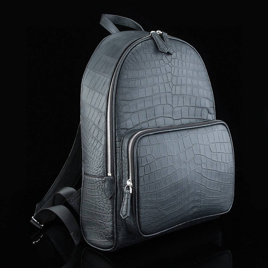 Preorder Large Matt Nile Crocodile Leather Backpack Black