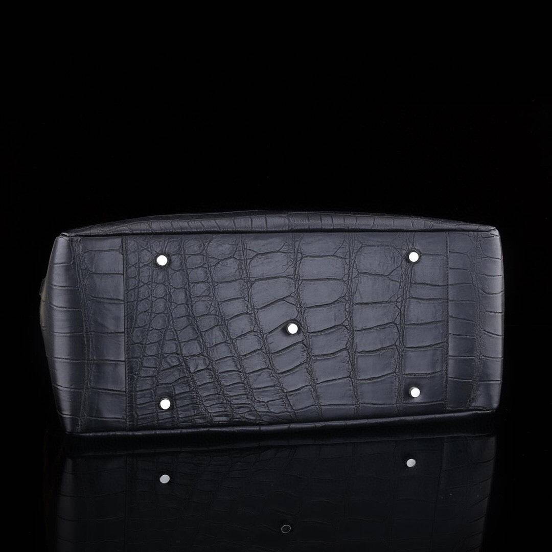 Matt Nile Crocodile Leather Large Travel Duffel Bag Black
