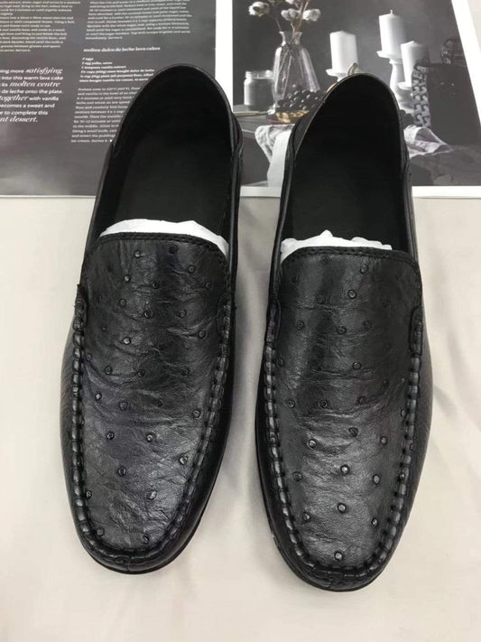 Crocodile Shoes Mens Slip On Casual Fashion Ostrich Leather Penny Loafer Shoes Black