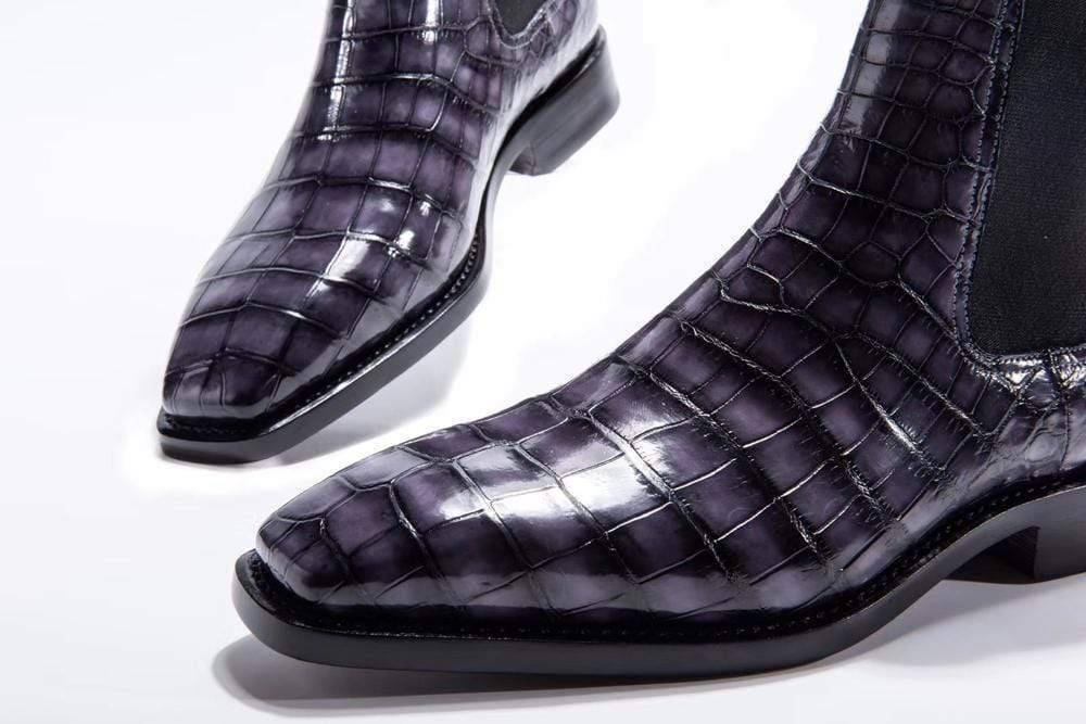Crocodile Shoes Mens Vintage Grey Crocodile Leather Ankle Dress Chelsea Boots