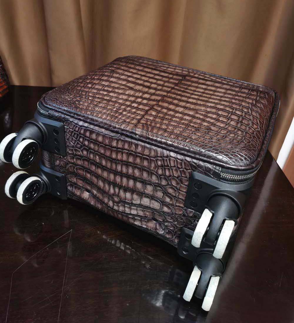 Nile Crocodile Leather 15 in -Mini Carry- On Luggage Vintage Grey