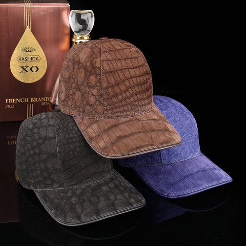 Nile Nubuck Crocodile Skin Leather Baseball Cap
