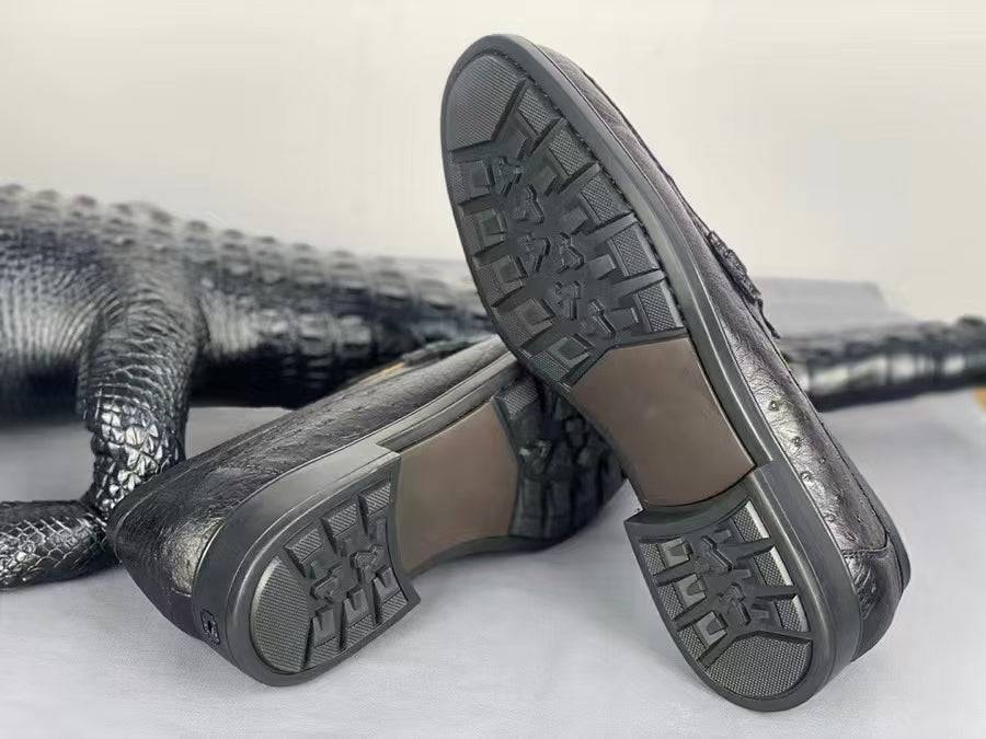 Giày da đà điểu kiểu lười slip-on màu đen