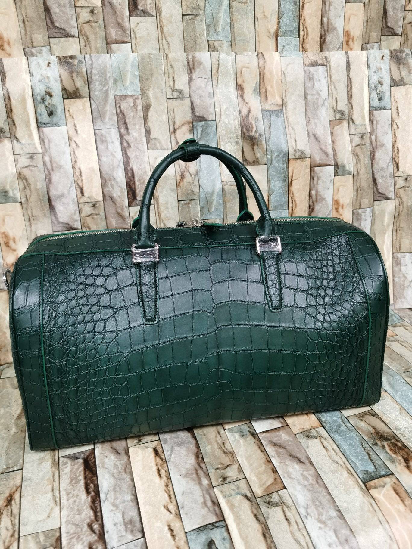 Preorder Large Crocodile Skin Leather Travel Duffel Bag Brown