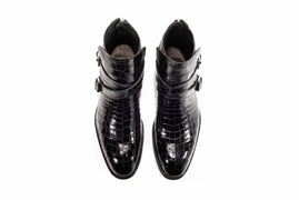 Preorder Mens Boots Genuine Crocodile Skin Leather High-top Lace Up Anti-Slip Boot Black