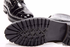 Preorder Mens Boots Genuine Crocodile Skin Leather High-top Lace Up Anti-Slip Boot Black