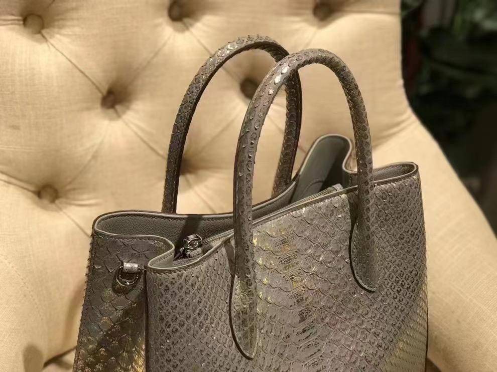 Borsa tote in pelle di pitone da donna, da spalla e a tracolla, argento