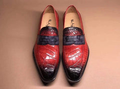 Crocodile Shoes Red Men's Crocodile Leather Loafers,Slip-Ons Diving Shoes, Penny Loafers Shoes