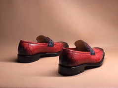 Crocodile Shoes Red Men's Crocodile Leather Loafers,Slip-Ons Diving Shoes, Penny Loafers Shoes