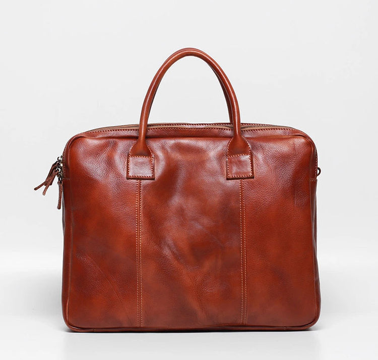 Vegetable Tanning Leather Large Briefcase,Business Laptop Handle Bag