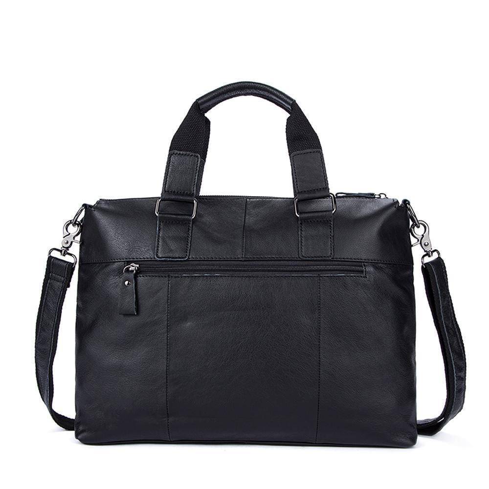 Rossie Viren Men's Bunished Vintage Leather14" Laptop Shoulder Top Handle Bags Black