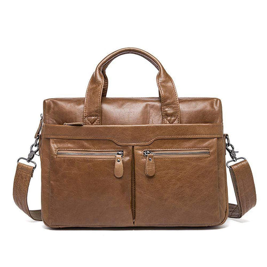 Rossie Viren Men's Leather Expandable Laptop Briefcase