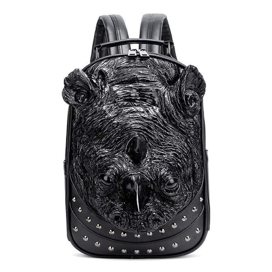 Studded 3D Rhinoceros Waterproof Backpack Unisex Fashion Pattern Bags Trendy Travel Knapsacks