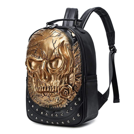 3D Backpack ,Studded Halloween 3D Skull With Rose Rucksacks Travel Bags