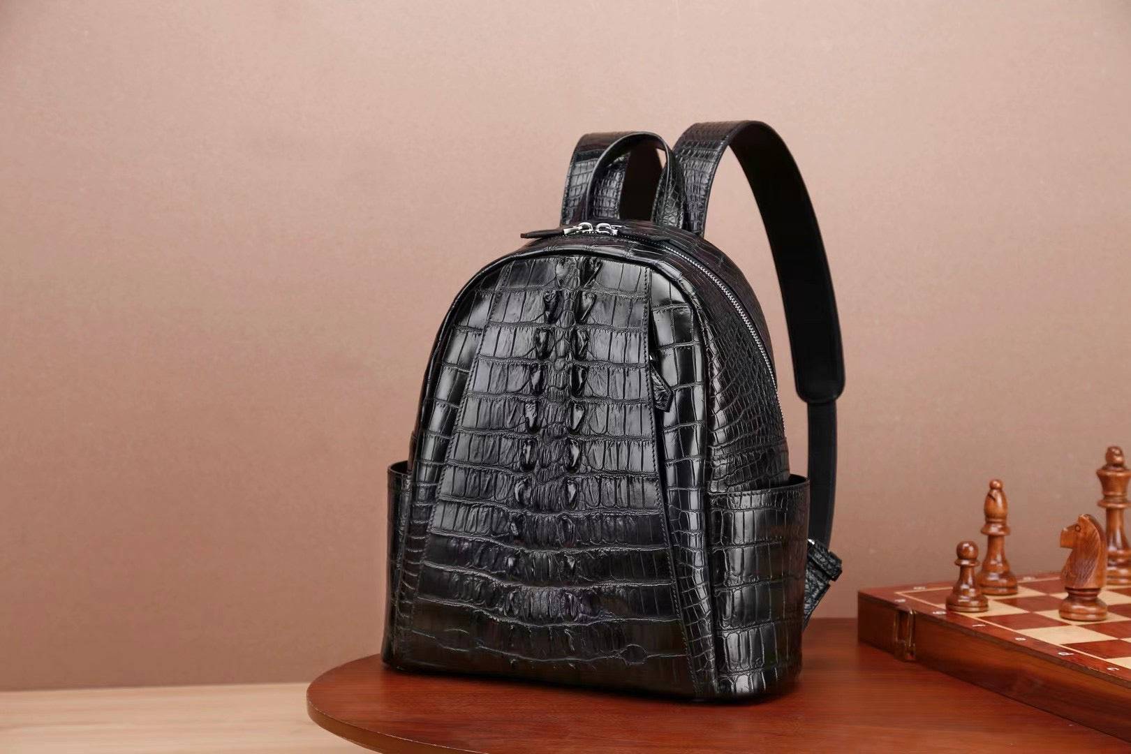 croc skin leather backpack Unisex Crocodile Skin Leather Backpack