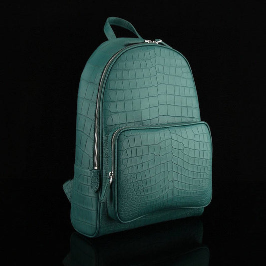 Unisex Genuine Crocodile Leather Backpack Green