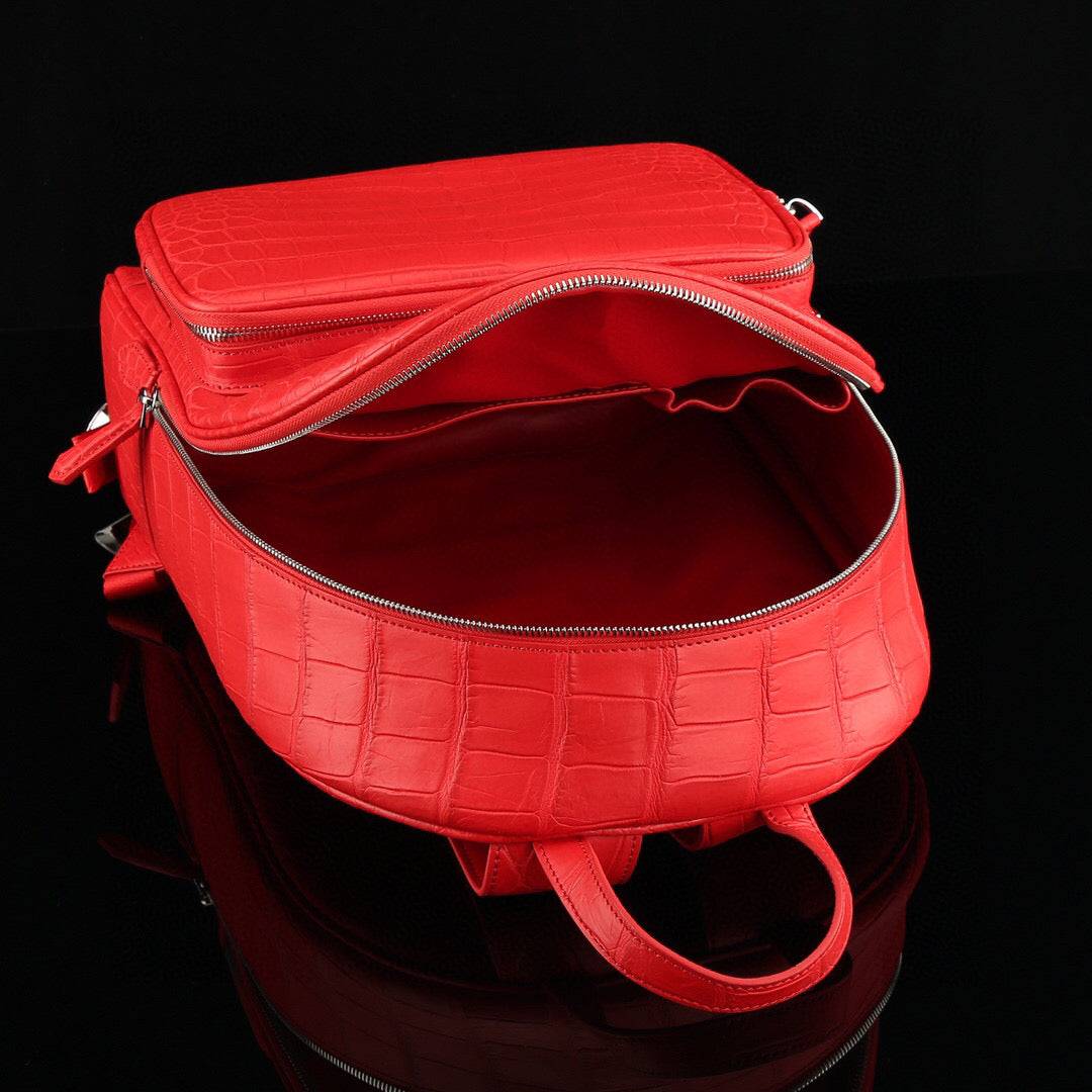 Unisex Genuine Crocodile Leather Backpack Red