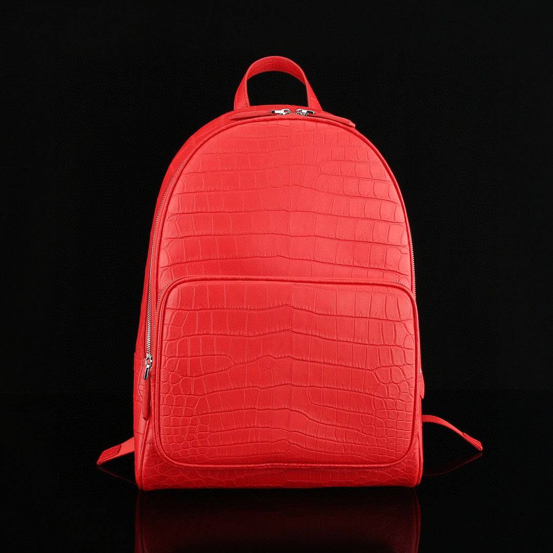 Unisex Genuine Crocodile Leather Backpack Red | Rossie Viren display picture 1