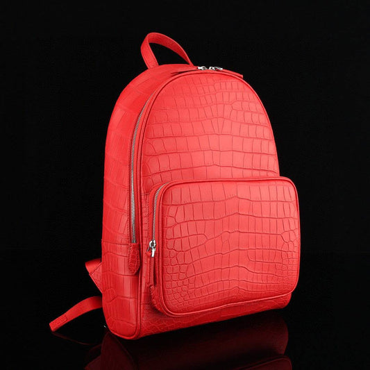 Unisex Genuine Crocodile Leather Backpack Red