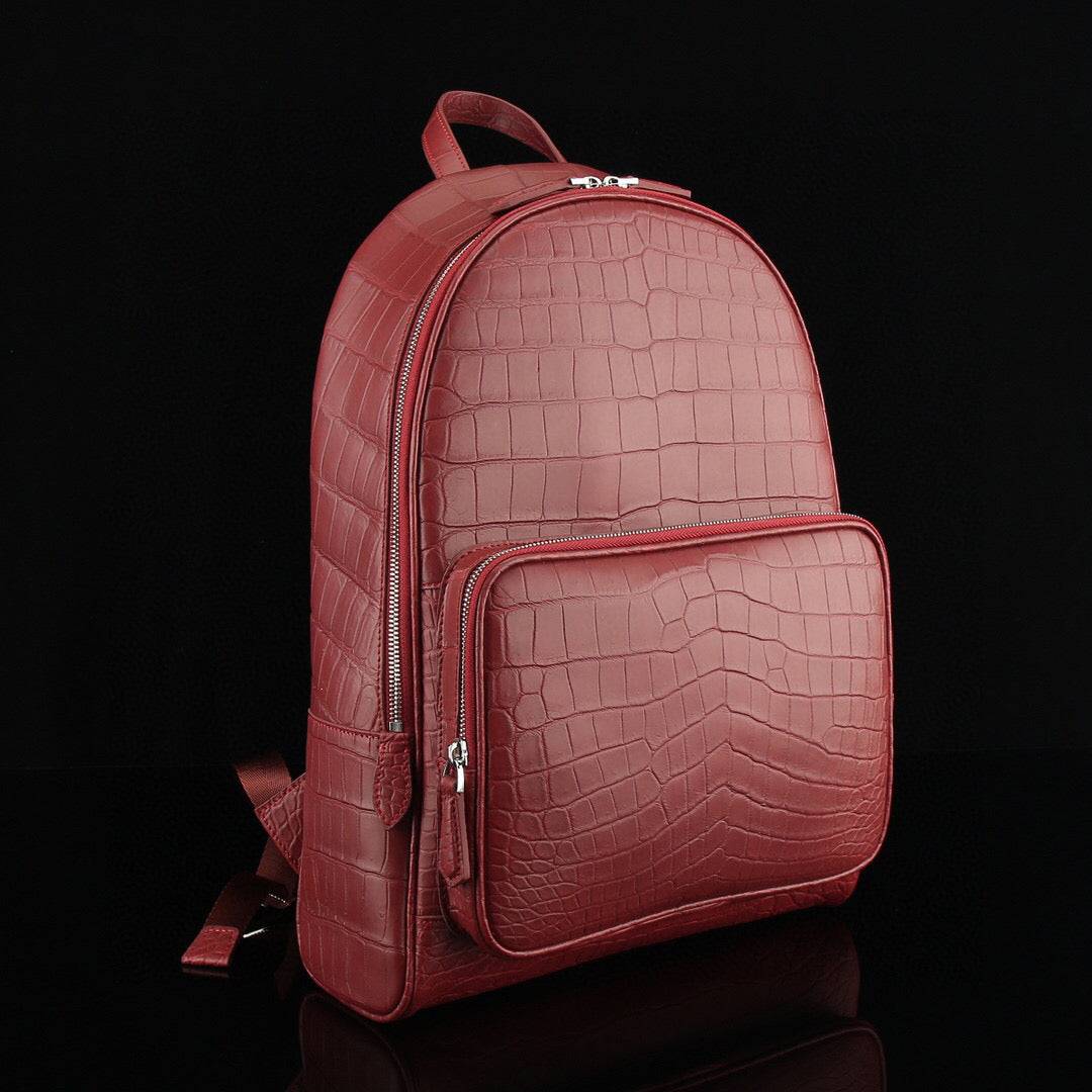 Unisex Genuine Crocodile Leather Backpack Wine Red | Rossie 