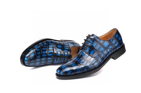 Crocodile Shoes Vintage Crocodile Leather Cap Toe Lace Up Dress Shoes