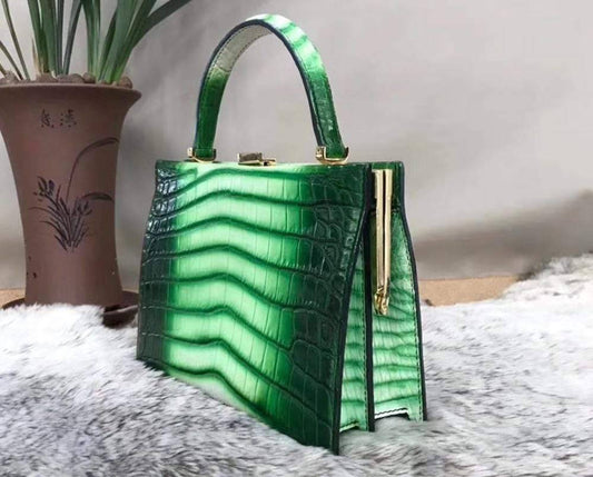 Vintage Crocodile Leather Evening Purse Top Handle Clutch Bag