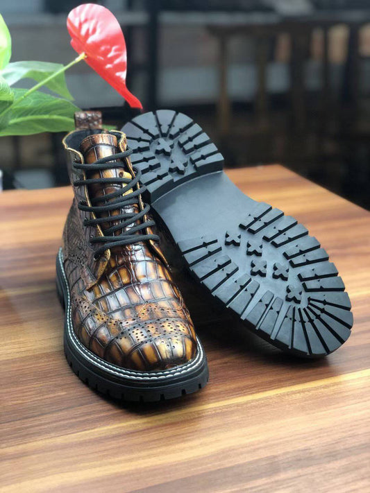 Crocodile Shoes, Vintage Crocodile Skin Leather Martin Boots