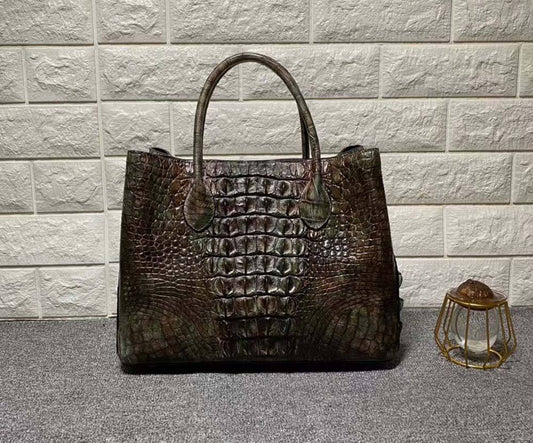 Vintage Crocodile Skin Leather Top Handle Tote Bags