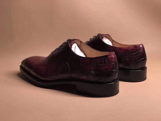 Crocodile Shoes Wine Red Crocodile Leather Lace Up Shoes
