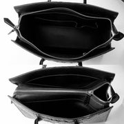 Women's Crocodile Leather Padlock Top Handle Handbags Black